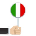 Italy circular flag. Hand holding round Italian flag. National symbol. Vector illustration.